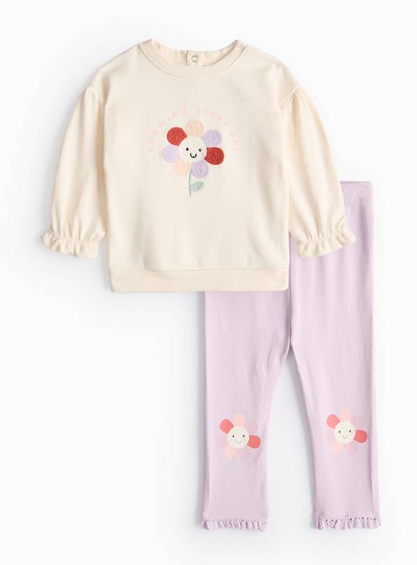 Flower Sweatshirt & Lilac Badge Leggings Set 6-9 months